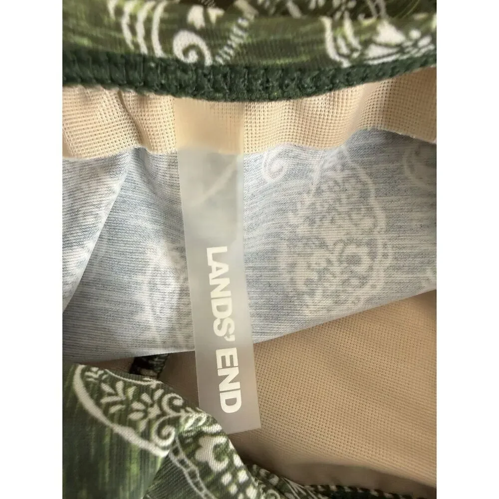 Lands' End 18W Swimsuit One Piece Underwire Bra Top Green White Paisley Swim
